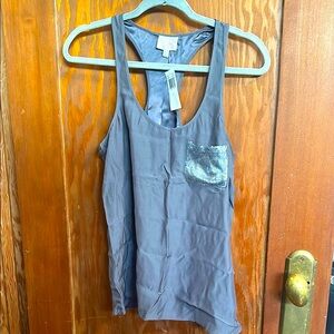 NWT Parker Gray Tank Top with Sequin Pocket, racerback, small